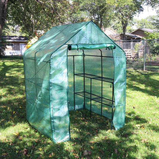 Portable Growing Rack Grandeur Mini Walk-In Greenhouse with Roll-Up Door - 4 Shelves