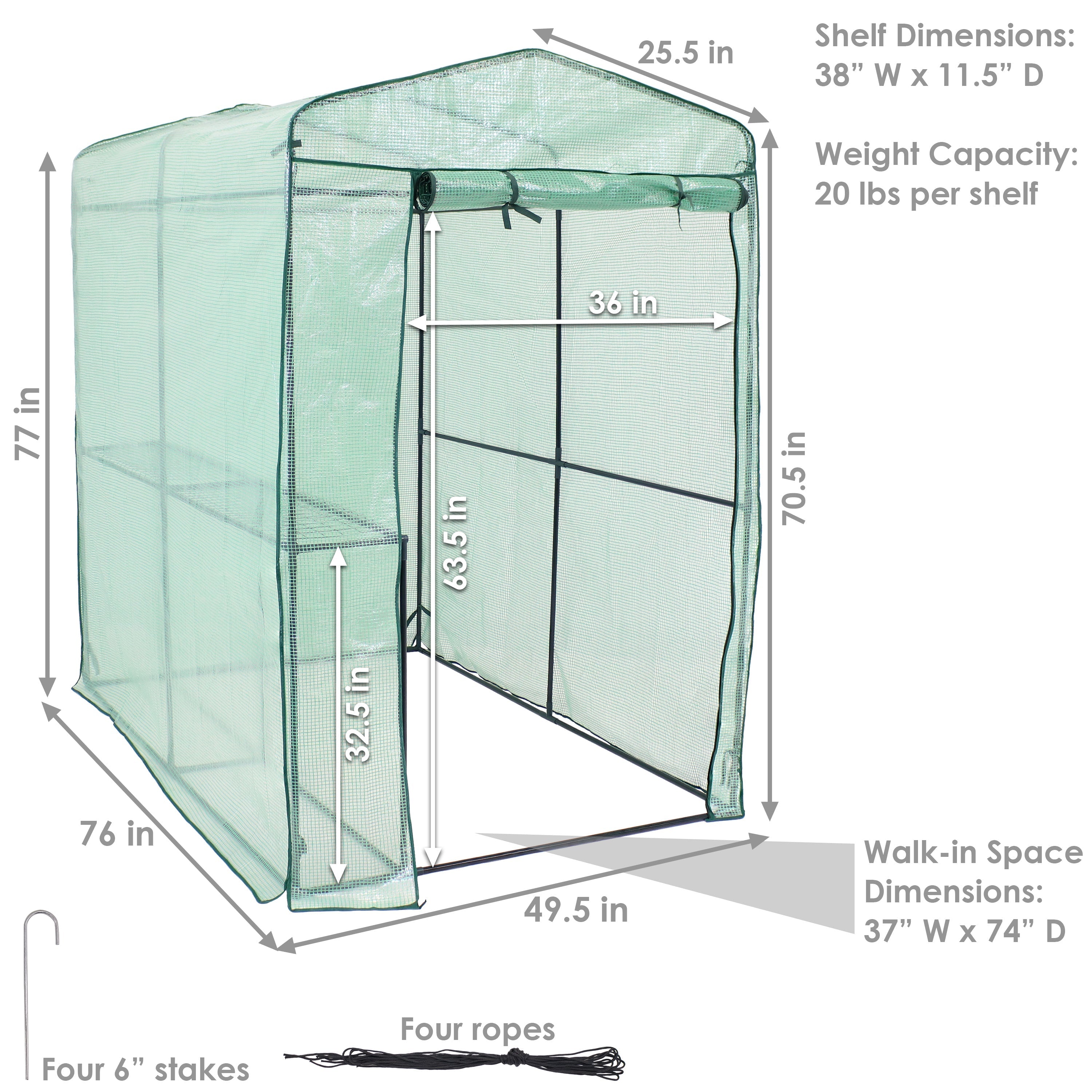  Sunnydaze Decor Portable Growing Rack Petite Deluxe Mini Walk-In Greenhouse with Roll-Up Door - 1 Shelf - Green - Green - Bonton