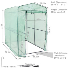 Portable Growing Rack Petite Deluxe Mini Walk-In Greenhouse with Roll-Up Door - 1 Shelf - Green