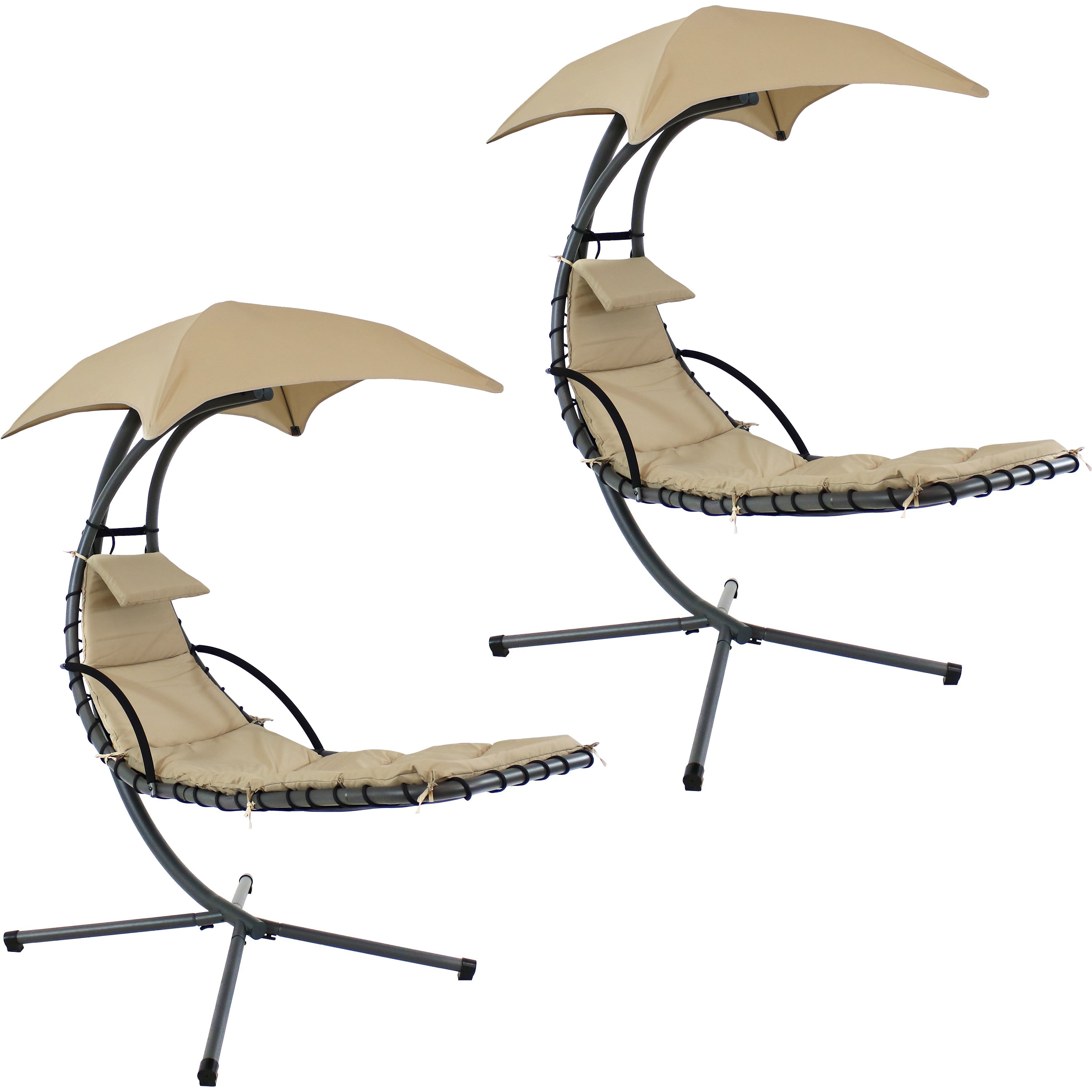  Sunnydaze Decor Hanging Chaise Floating Lounge Chair with Canopy Umbrella and Stand Pack of 2 - Red - Bonton