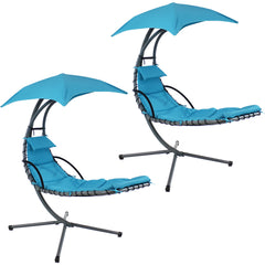 Hanging Chaise Floating Lounge Chair with Canopy Umbrella and Stand Pack of 2