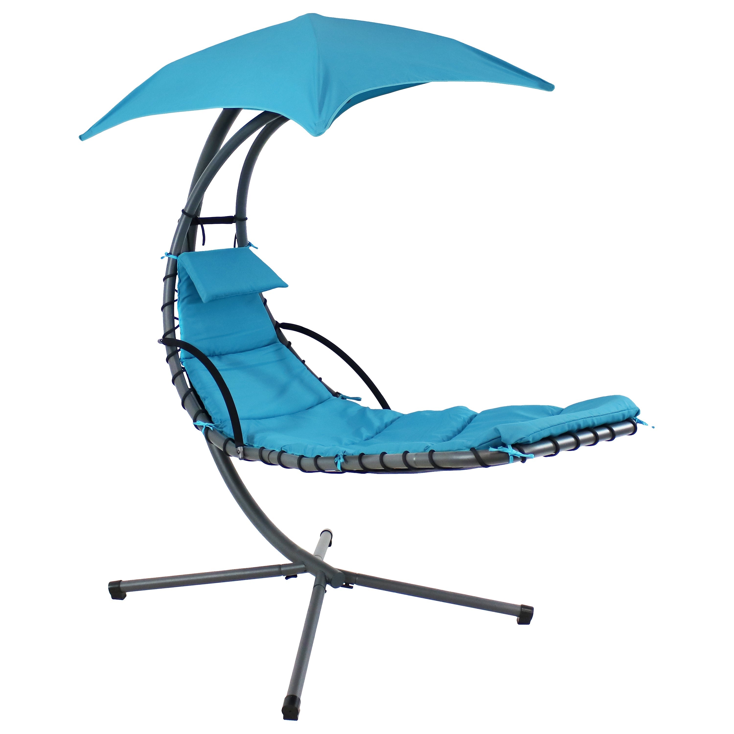  Sunnydaze Decor Hanging Chaise Floating Lounge Chair with Canopy Umbrella and Stand - Red - Bonton