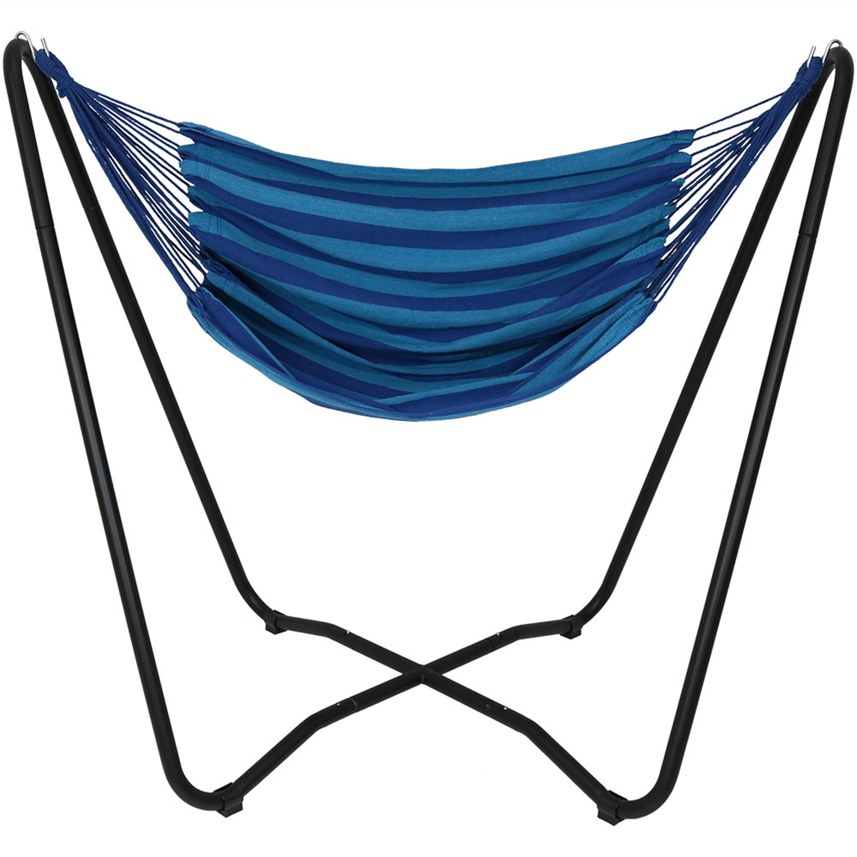  Sunnydaze Decor Hanging Rope Hammock Chair with Space-Saving Stand - 330 lb Weight Capacity - Ocean Breeze - Bonton