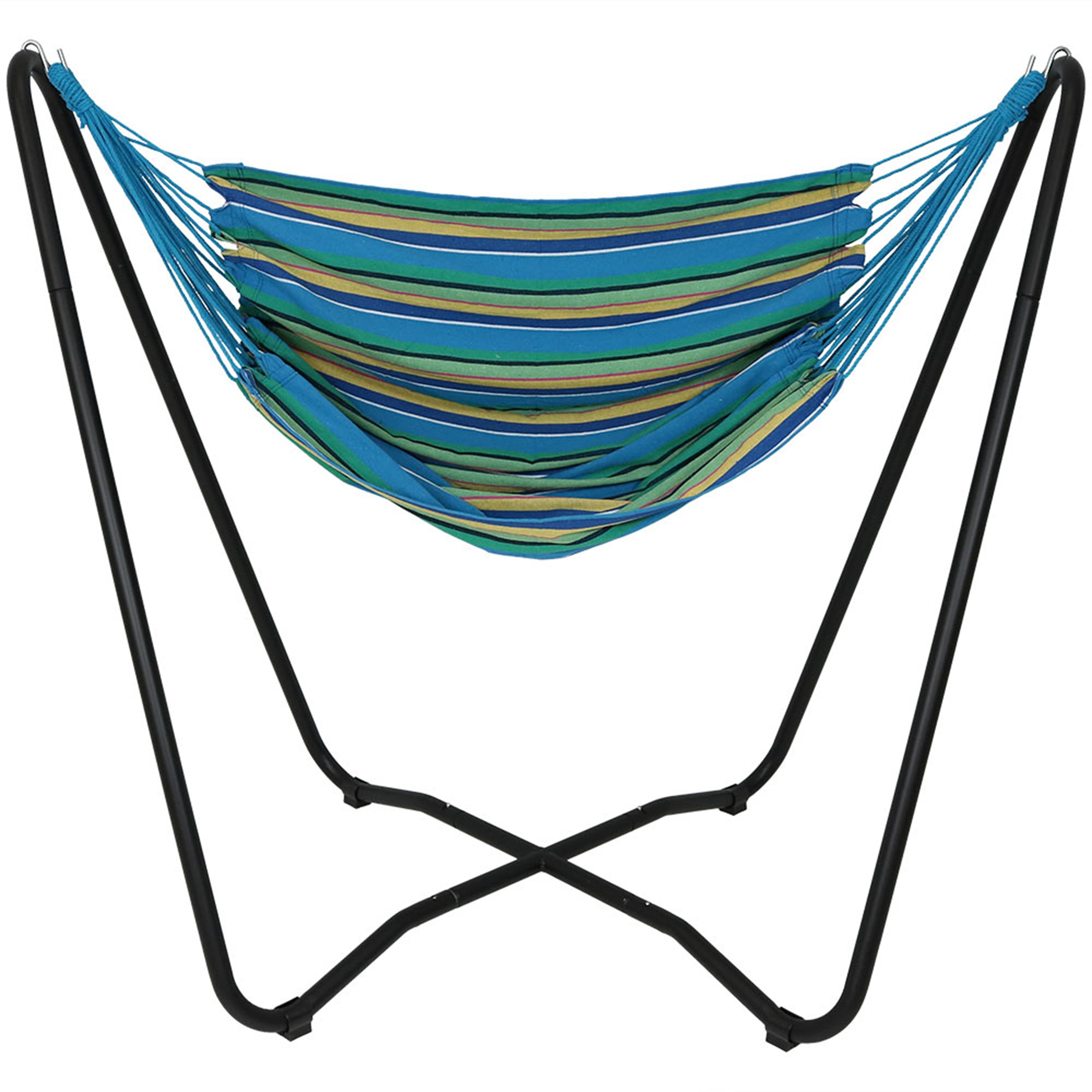  Sunnydaze Decor Hanging Rope Hammock Chair with Space-Saving Stand - 330 lb Weight Capacity - Ocean Breeze - Bonton