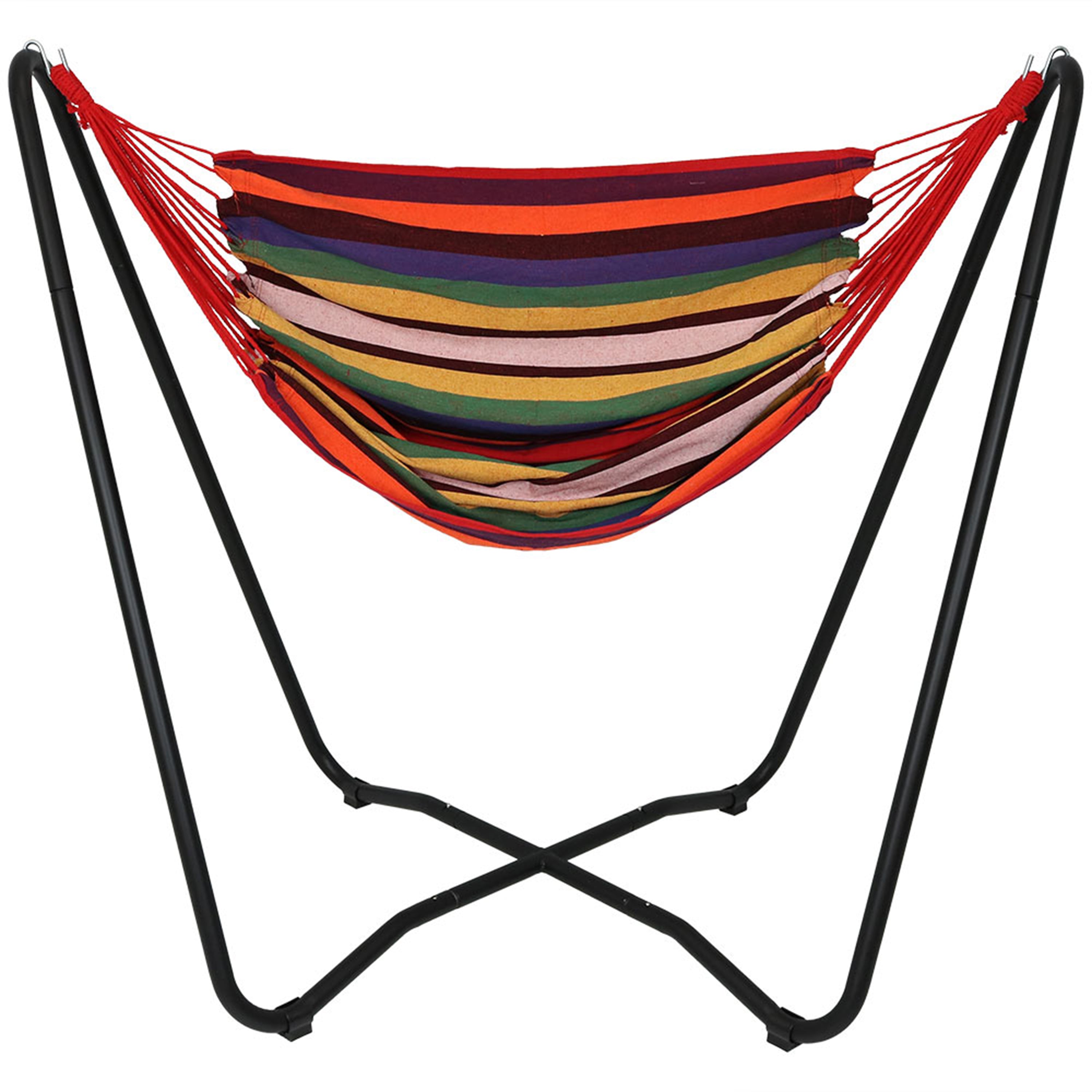  Sunnydaze Decor Hanging Rope Hammock Chair with Space-Saving Stand - 330 lb Weight Capacity - Ocean Breeze - Bonton