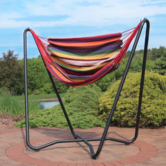 Hanging Rope Hammock Chair with Space-Saving Stand - 330 lb Weight Capacity