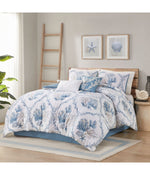 Pismo Beach 6 Piece Oversized Cotton Comforter Set with Throw Pillows Blue/White