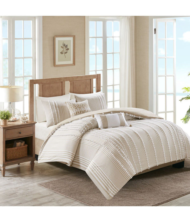 Anslee 3 Piece Cotton Yarn Dyed Duvet Cover Set Taupe