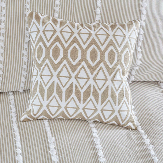 Anslee Embroidered Cotton Square Decorative Pillow Taupe