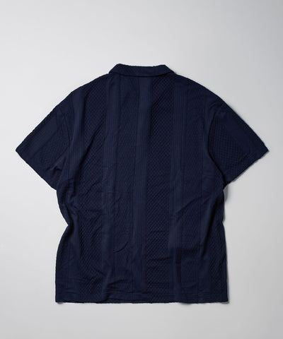 Jacquard Knit Textured Polo Shirt - Navy
