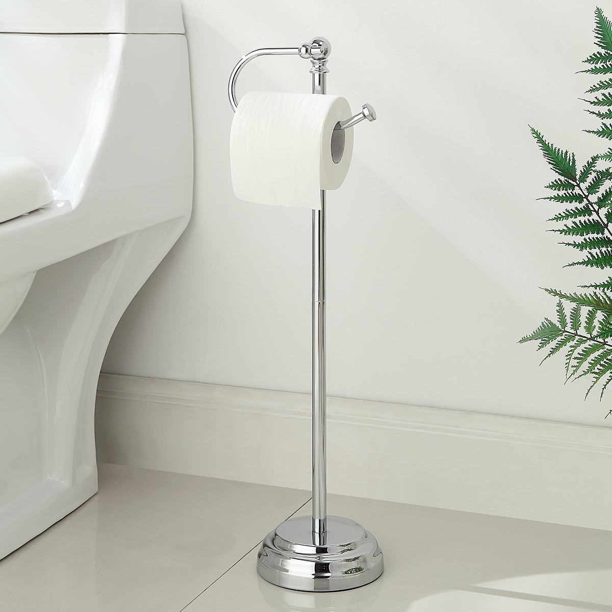  Classic Bathroom Free Standing Toilet Tissue Paper Roll Holder Stand - Stainless - Bonton