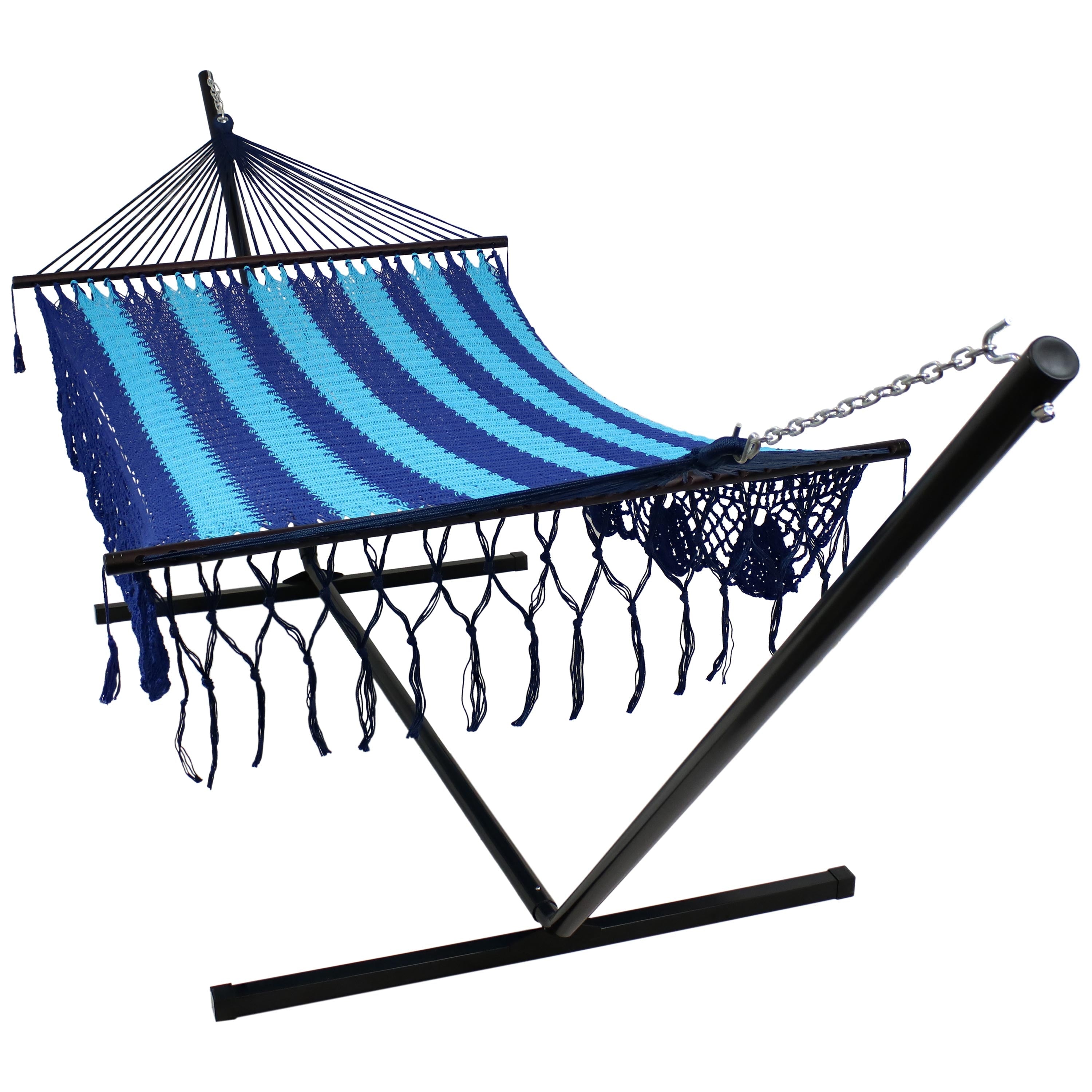  Sunnydaze Decor Deluxe American-Style 2-Person Hammock and Stand - 400 lb Weight Capacity - Blue - Bonton