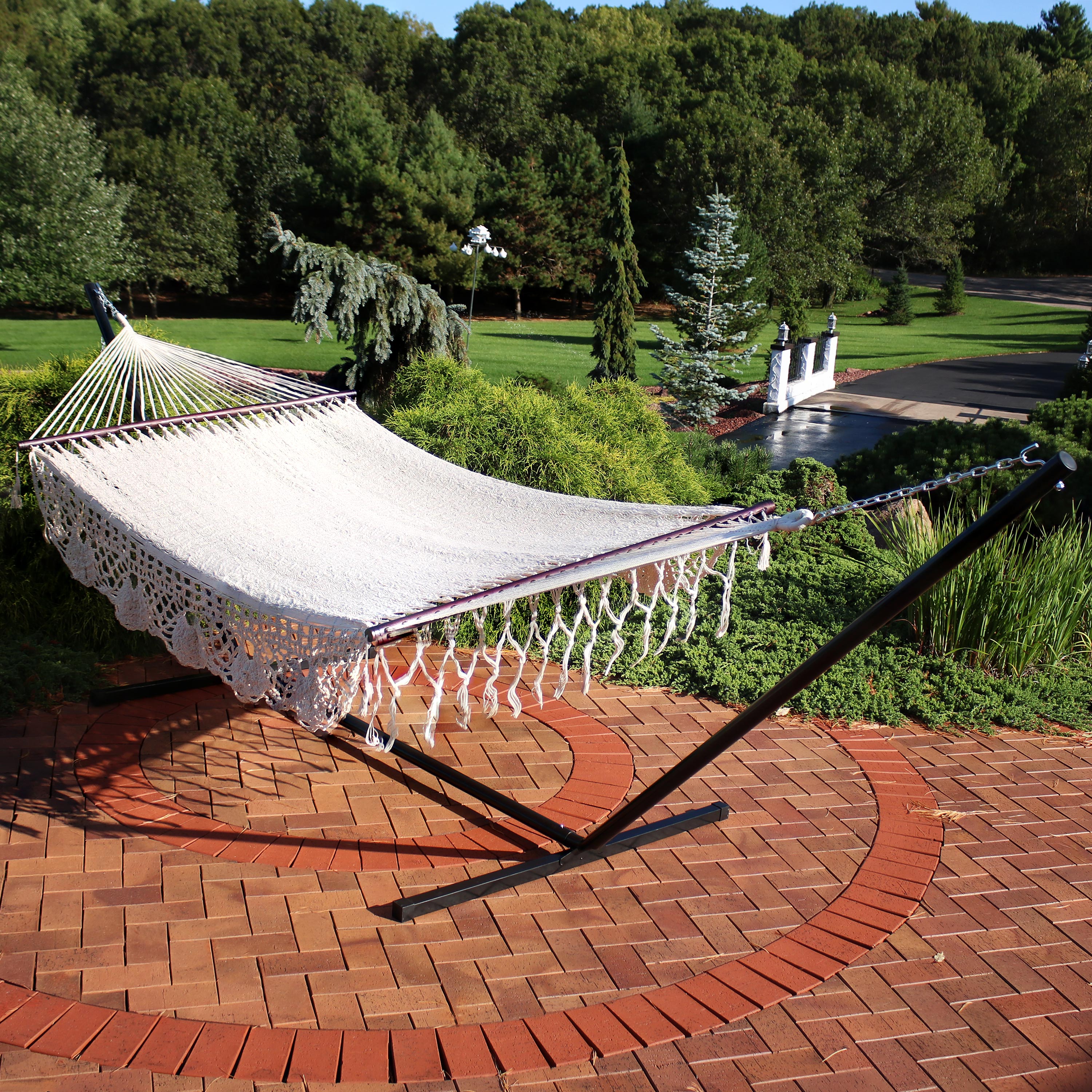  Sunnydaze Decor Deluxe American-Style 2-Person Hammock and Stand - 400 lb Weight Capacity - Cream - Bonton