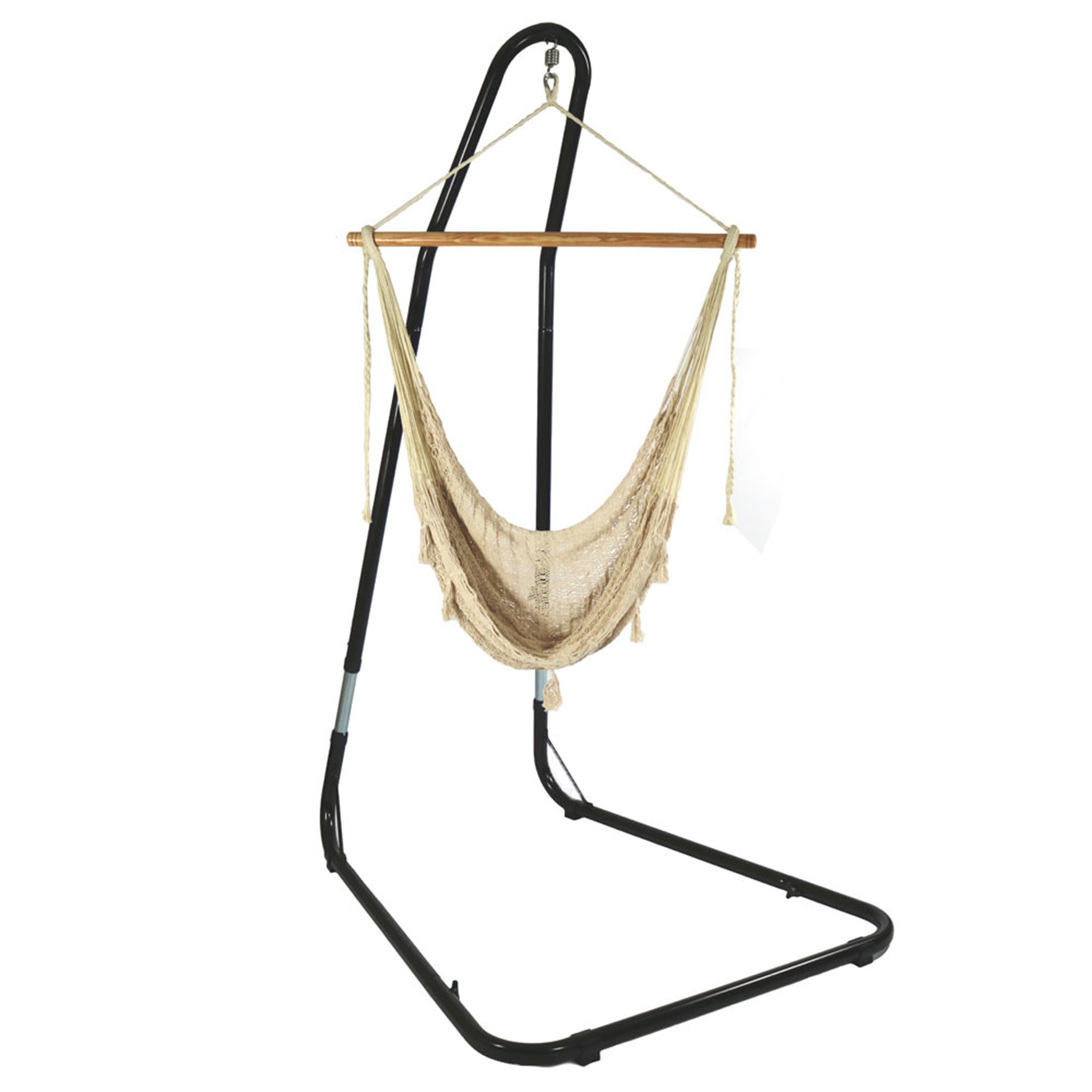  Sunnydaze Decor Large Cotton/Nylon Mayan Hammock Chair with Adjustable Stand 2 - Cream - Bonton