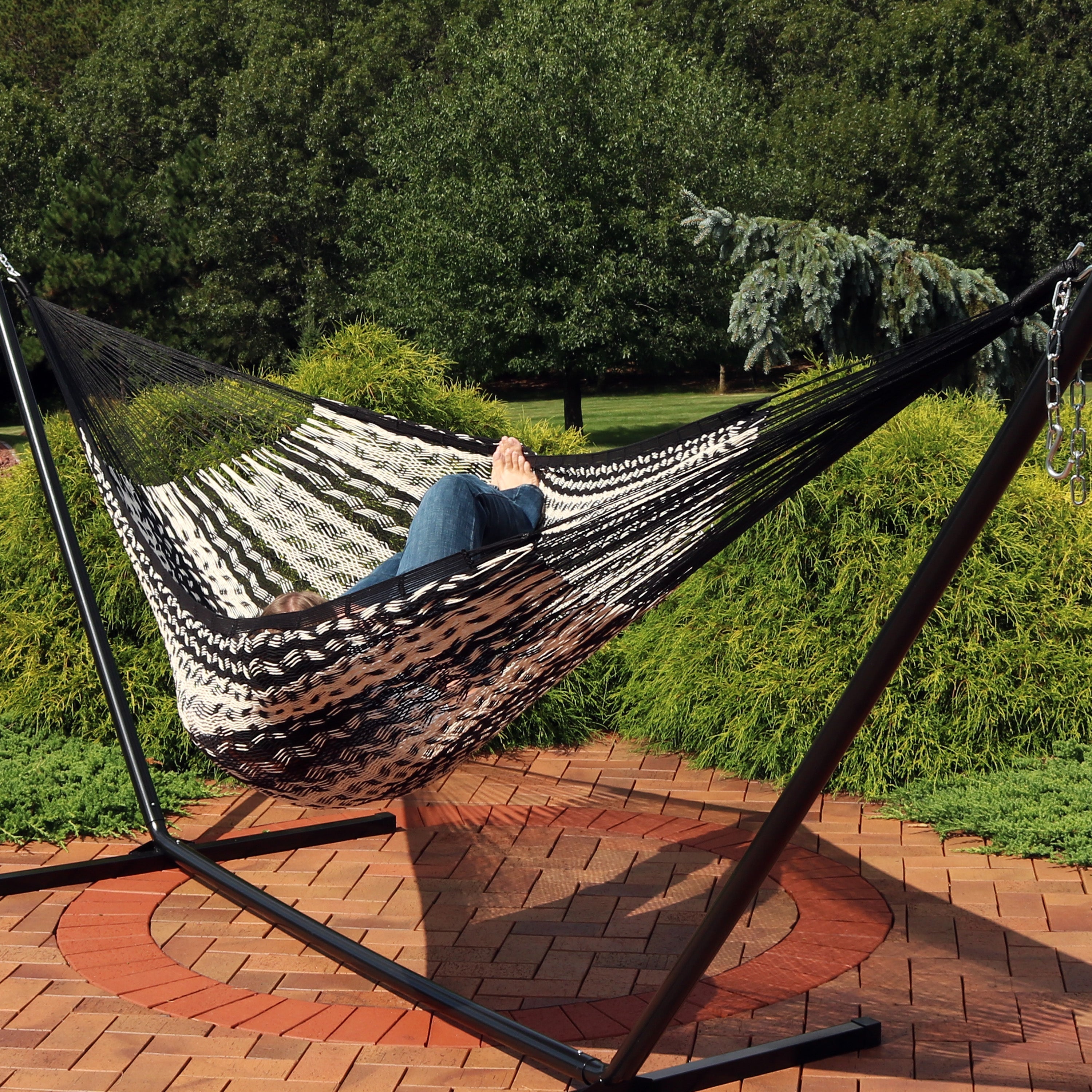  Sunnydaze Decor Heavy-Duty Handwoven XXL Mayan Family Hammock with Thick Cord - 625 lb Weight Capacity - Blue - Bonton