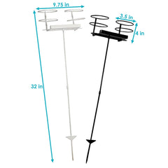 Drink/Beverage Holder Stakes with Side Tray for Lawn, 2 Pack, Black and White