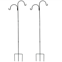 Heavy-Duty Steel Hanging Bird Feeder Plant Double Shepherd Hooks - Black - 2 Pack