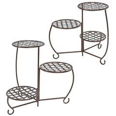 Steel Decorative Checker Top 3-Tiered Flower Plant Stand Display -Set of 2