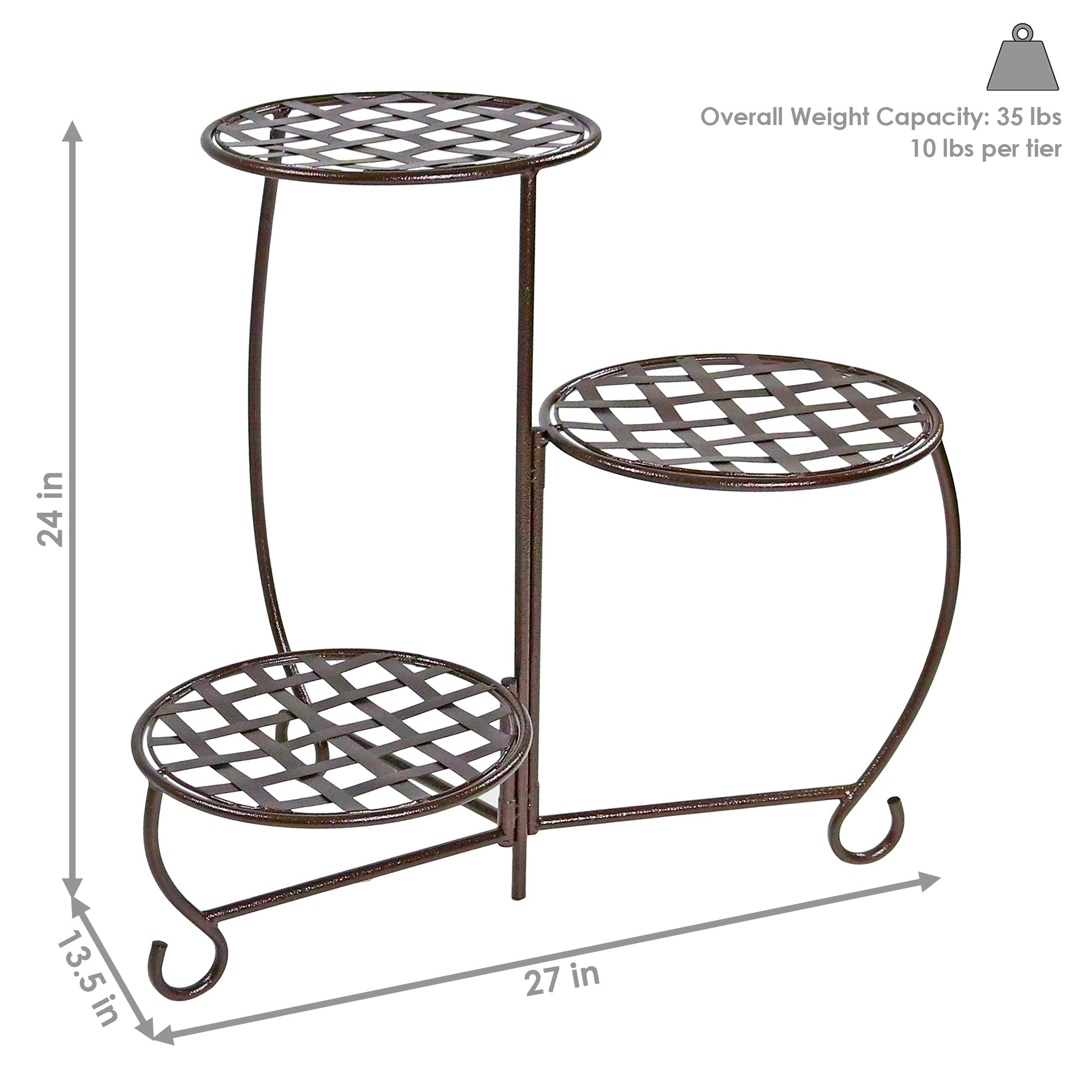  Sunnydaze Decor Steel Decorative Checker Top 3-Tiered Flower Plant Stand Display -Set of 2 - Bronze - Bonton