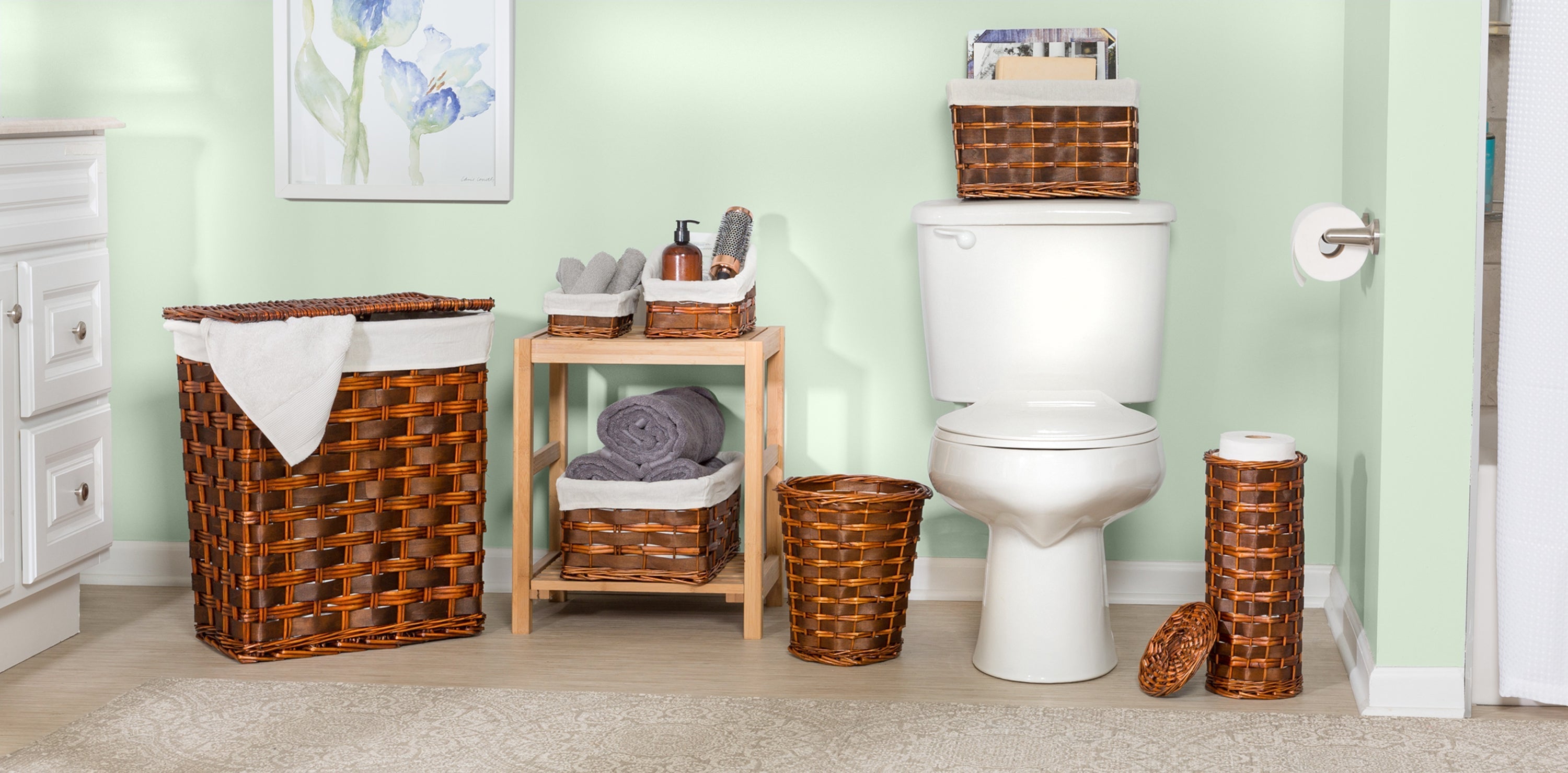  Honey-Can-Do Wicker Hamper and Bath Combo 7 Piece Set - Brown - Bonton