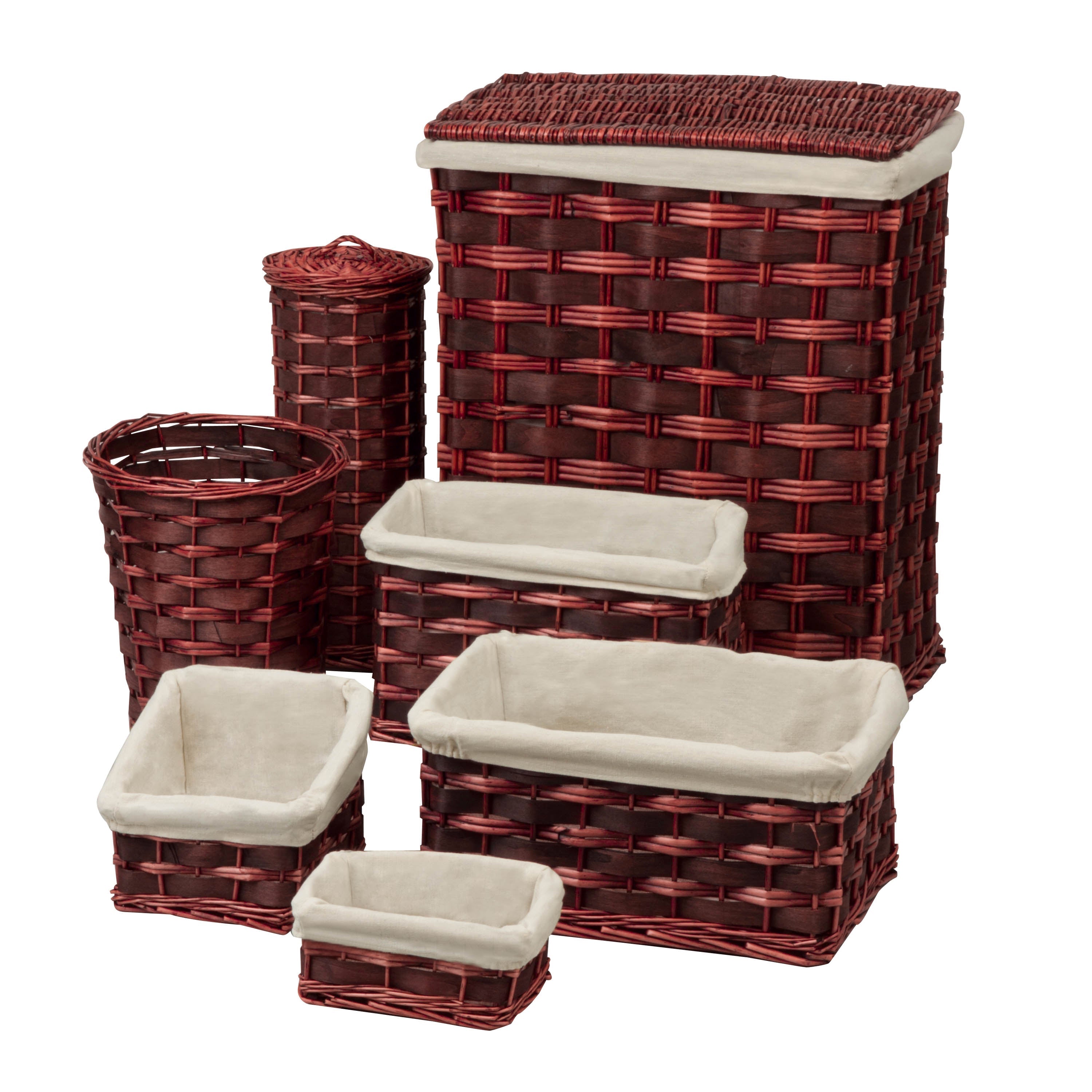  Honey-Can-Do Wicker Hamper and Bath Combo 7 Piece Set - Brown - Bonton