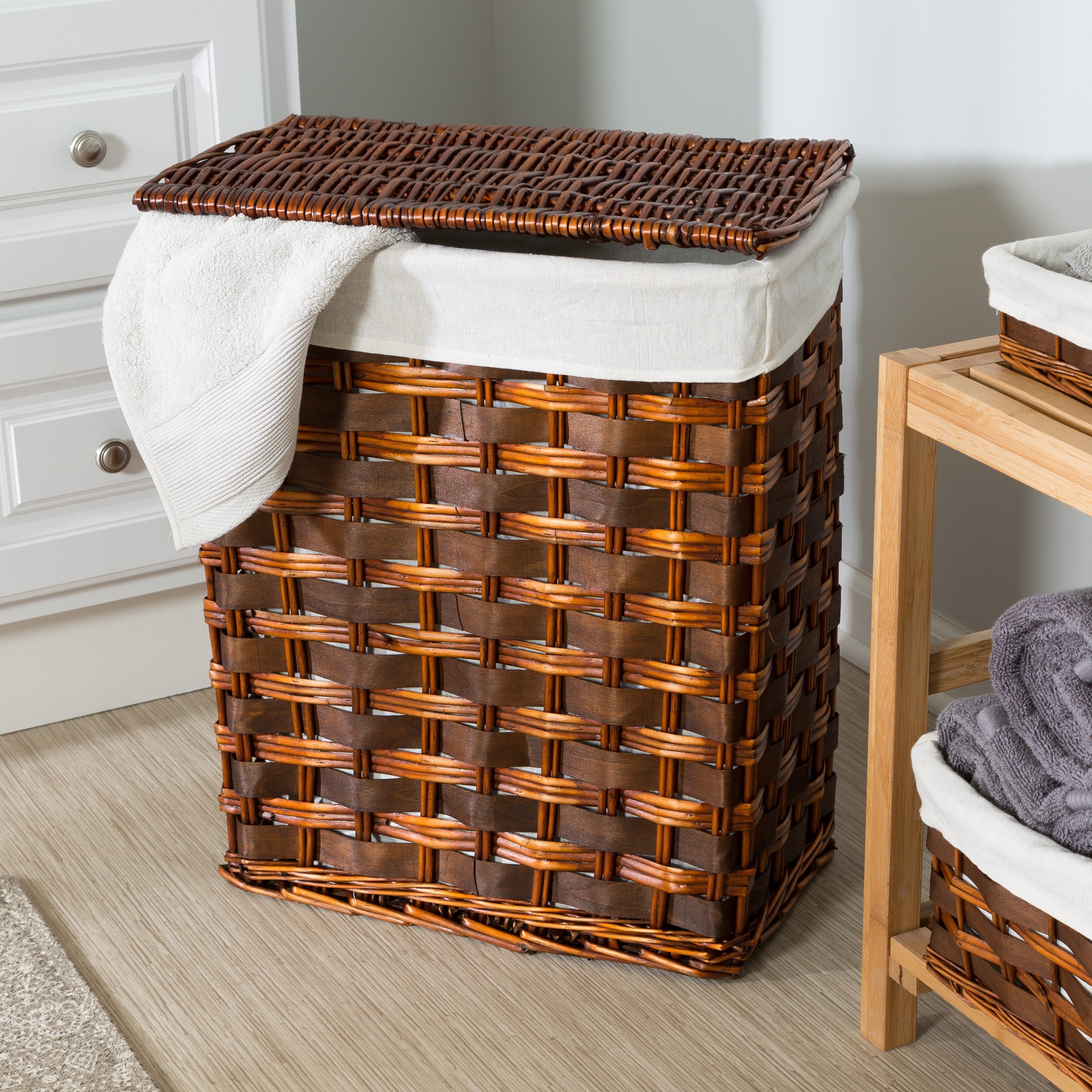  Honey-Can-Do Wicker Hamper and Bath Combo 7 Piece Set - Brown - Bonton