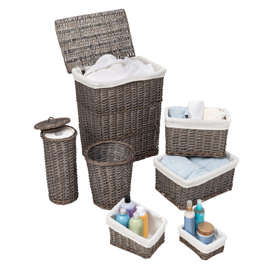 Split Willow Woven Bathroom Storage Basket 7 Piece Set