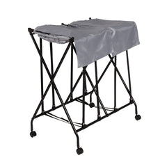 Double Bounce Back Hamper, Foldable 2 Bag Laundry Sorter on Wheels with Lid