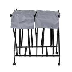 Double Bounce Back Hamper, Foldable 2 Bag Laundry Sorter on Wheels with Lid