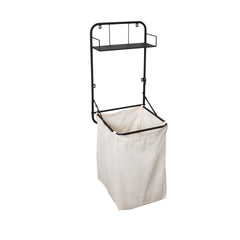 Collapsible Wall-Mounted Clothes Hamper with Canvas Bag and Laundry Shelf