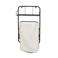 Collapsible Wall-Mounted Clothes Hamper with Canvas Bag and Laundry Shelf