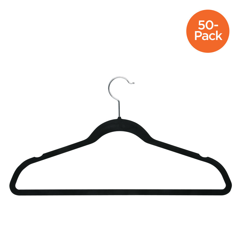  Honey-Can-Do Slim-Profile Non-Slip Velvet Hangers, 50-Pack - Black - Bonton