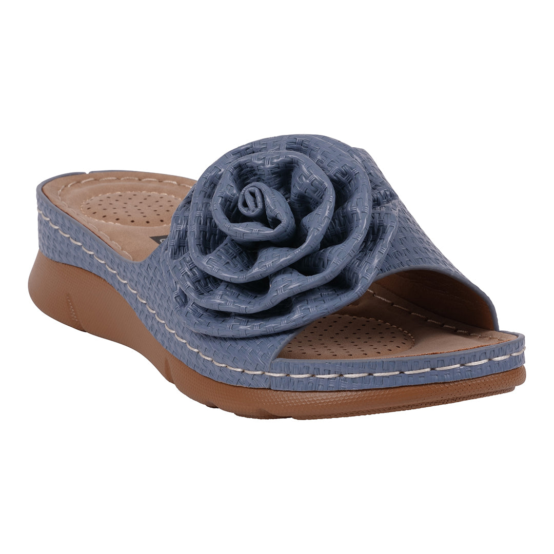  GC Shoes Women's Honey Blue Flower Rosette Flat Comfort Sandals - Blue - Bonton