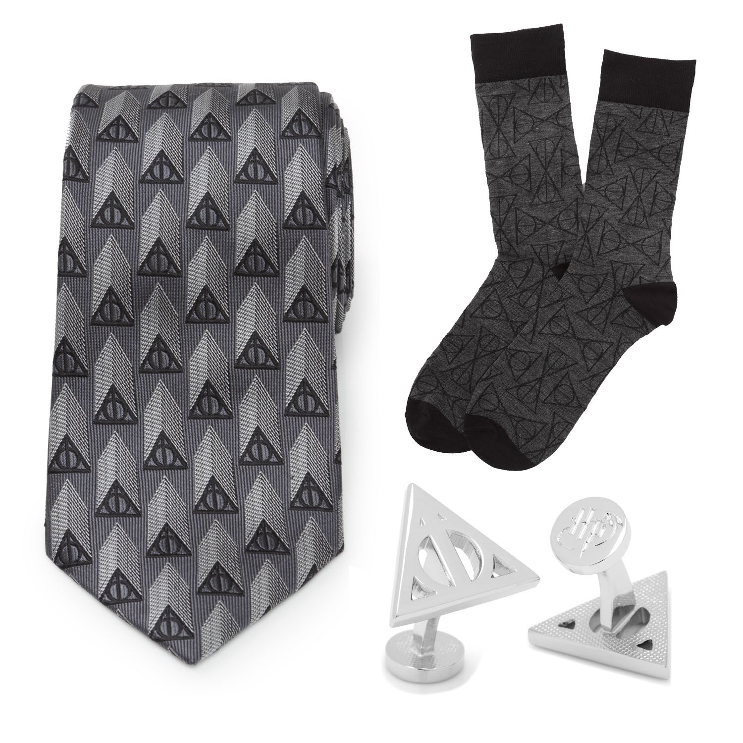  Cufflinks Deathly Hallows Gray Necktie Gift Set - Default Title - Bonton