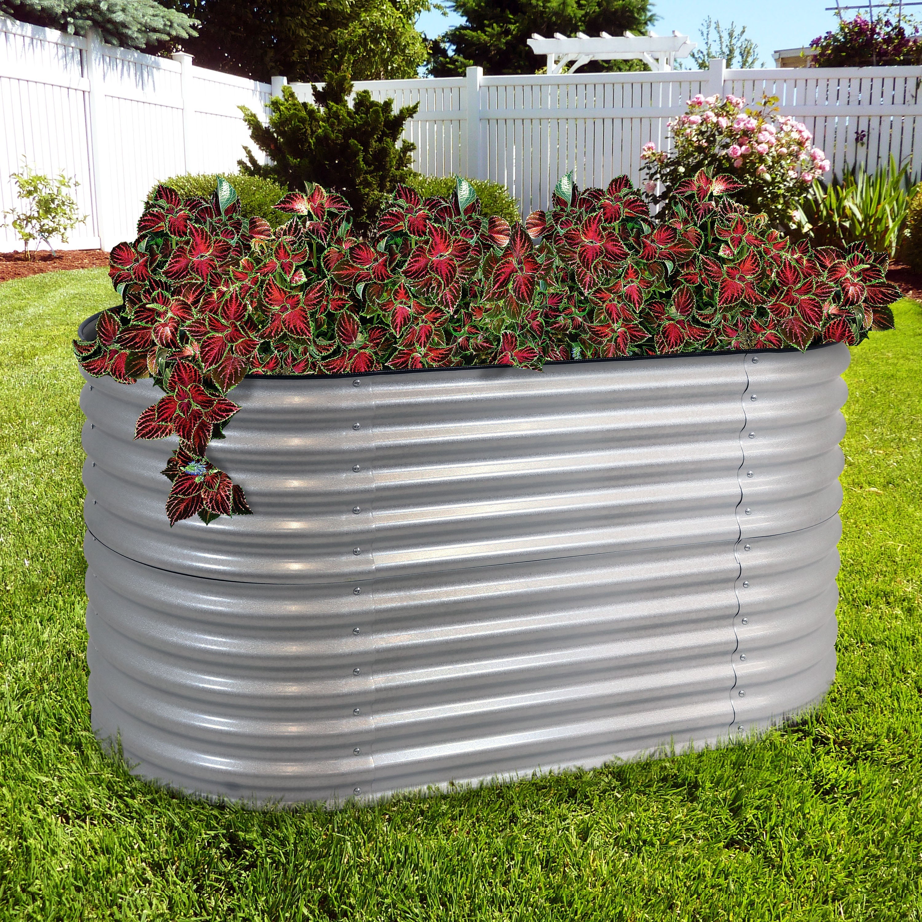  Sunnydaze Decor Oval Steel Raised Garden Bed - Silver - Bonton