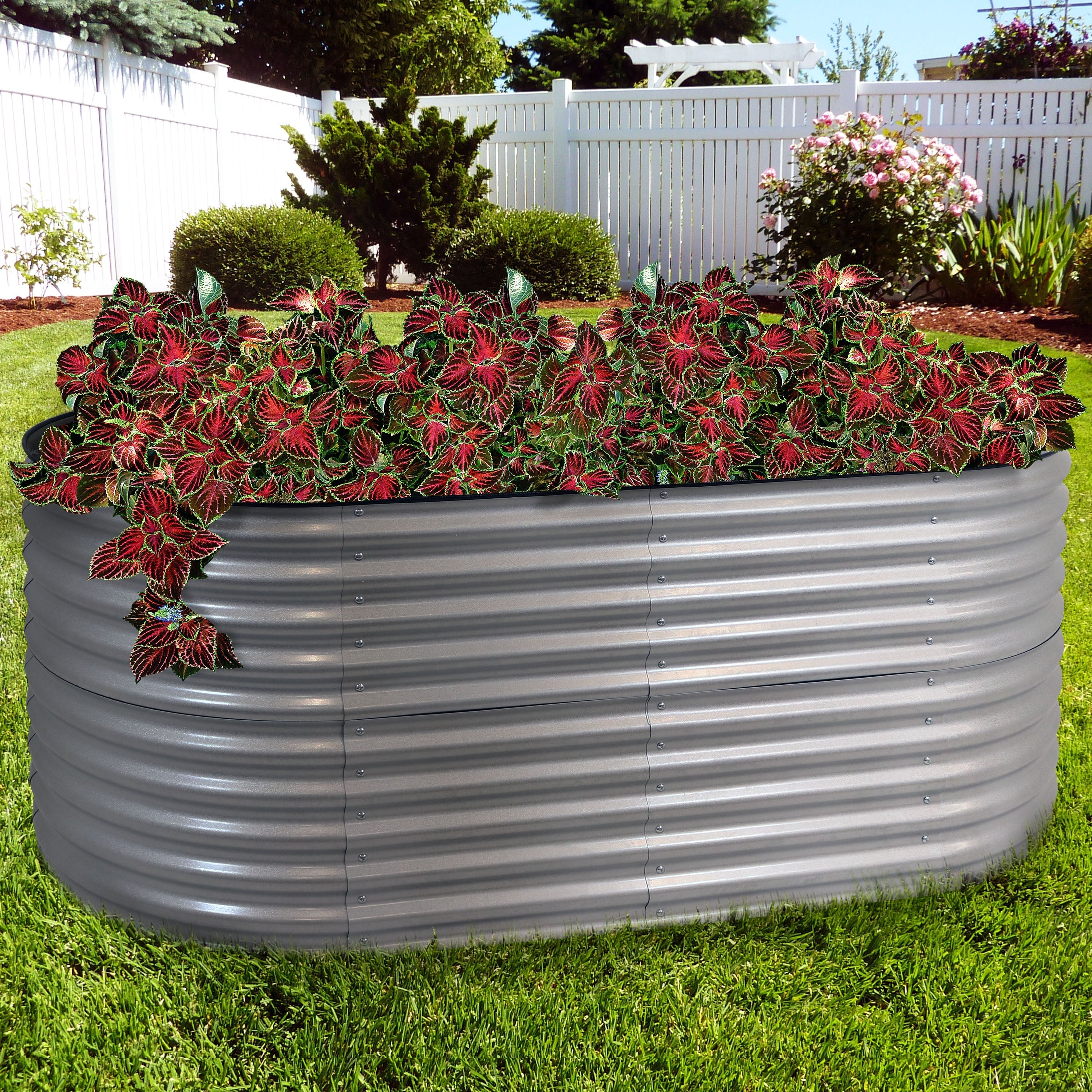  Sunnydaze Decor Large Oval Steel Raised Garden Bed - Silver - Bonton