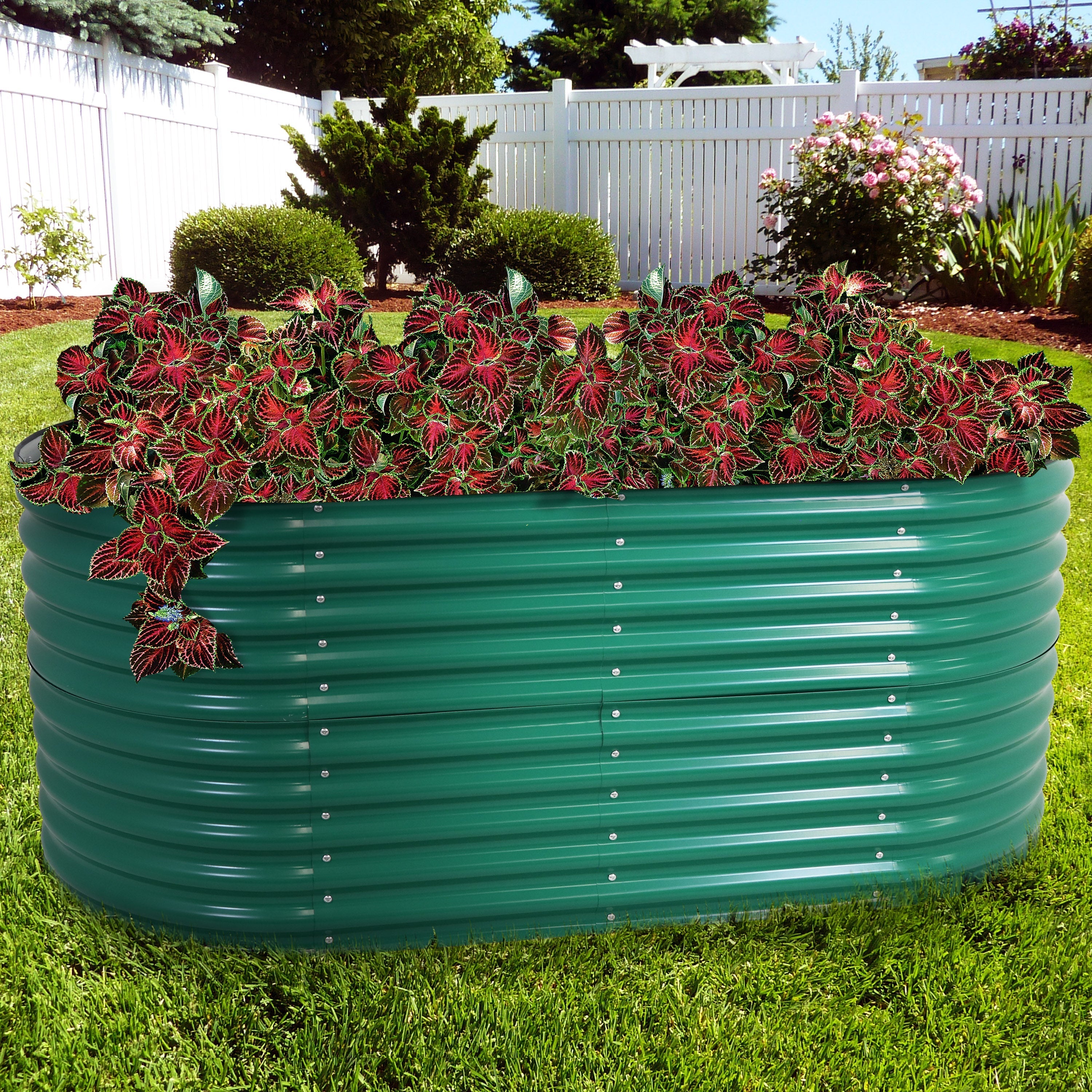  Sunnydaze Decor Large Oval Steel Raised Garden Bed - Green - Bonton