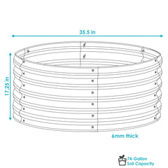 Circular Raised Garden Bed - Galvalume Steel Planter Box with Rubber Edge Trim - 17.25" H