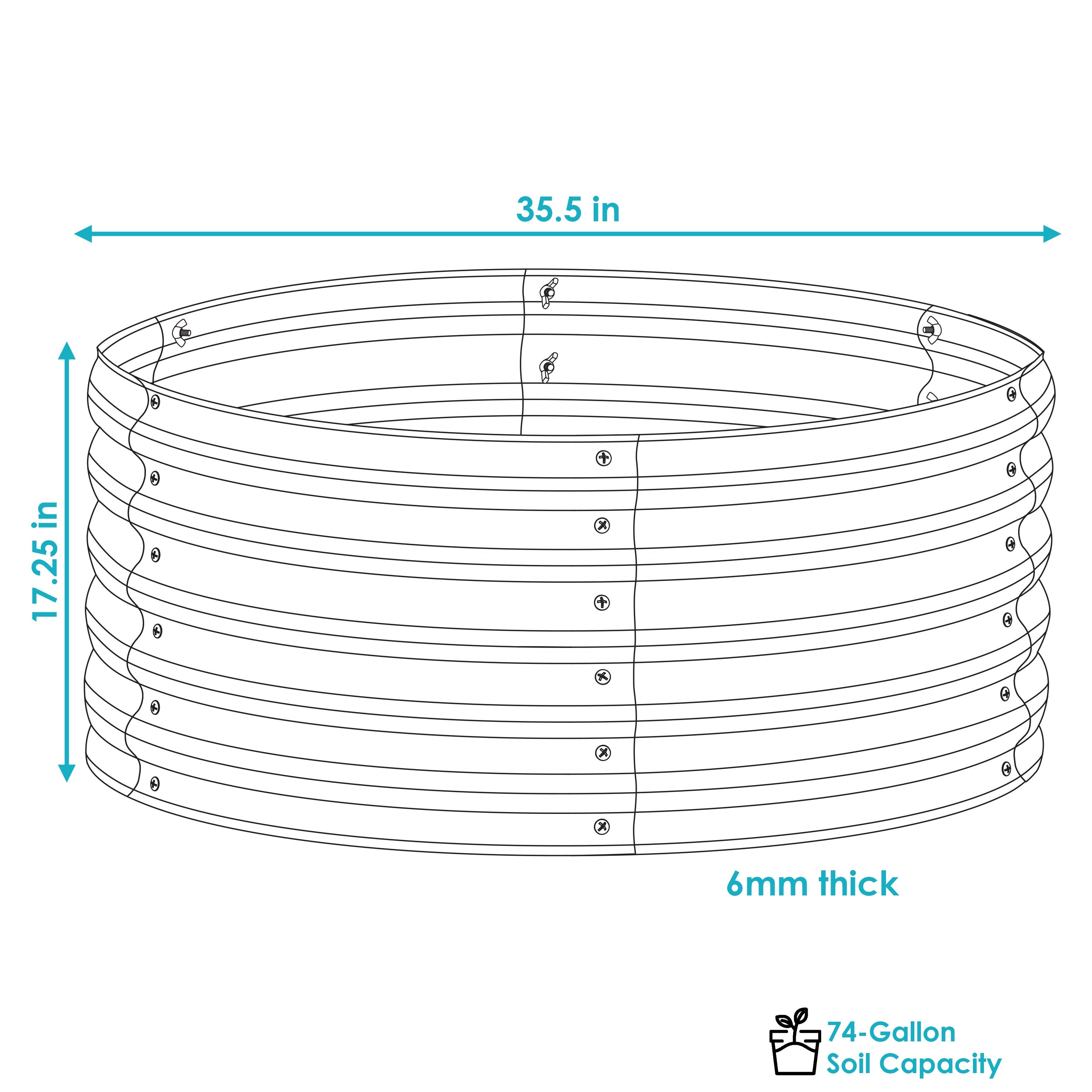  Sunnydaze Decor Circular Raised Garden Bed - Galvalume Steel Planter Box with Rubber Edge Trim - 17.25