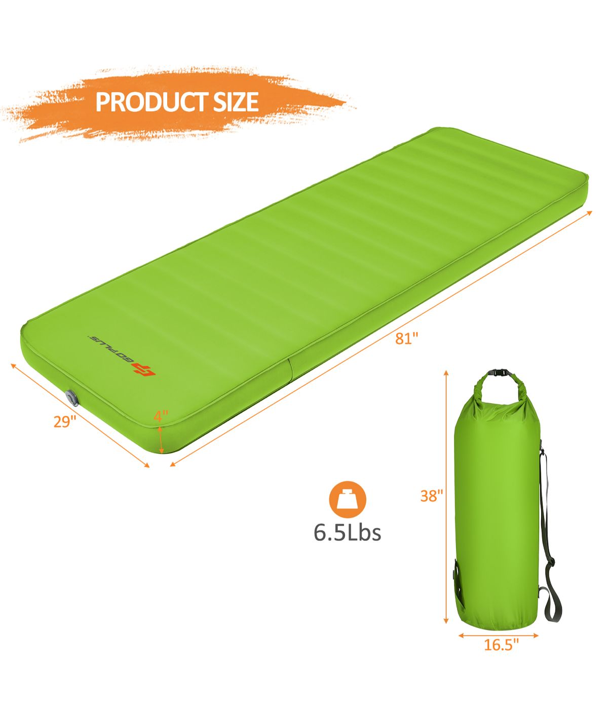 Folding Self Inflating Camping Sleeping Mattress With Carrying Bag Green