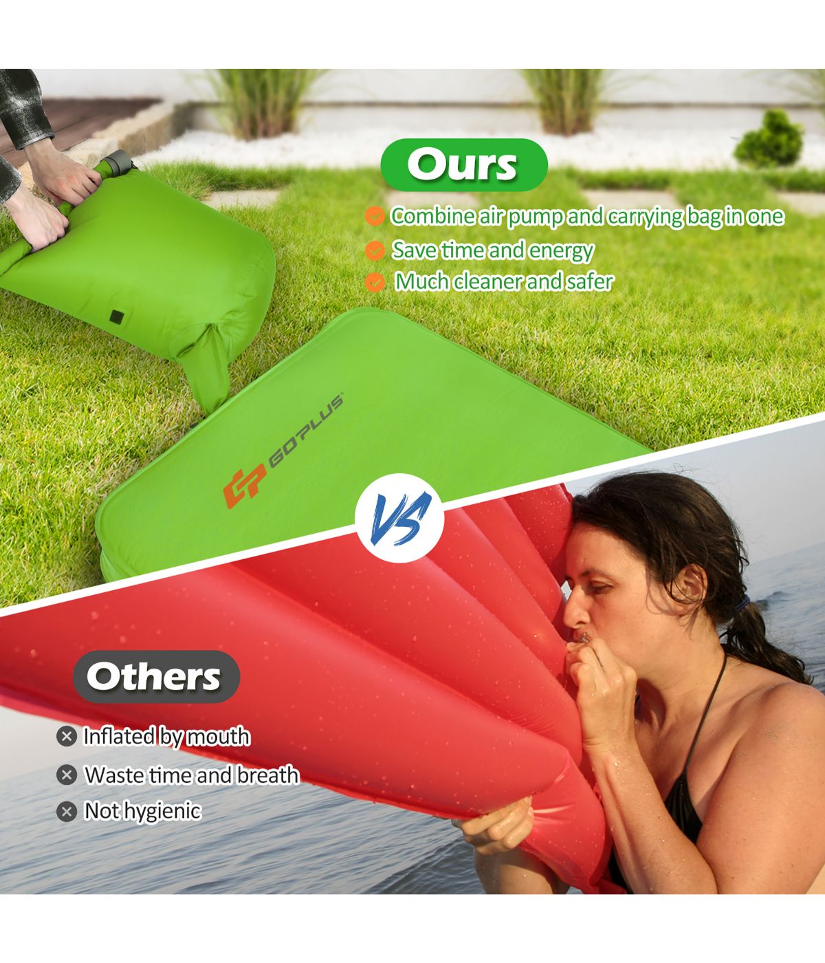 Folding Self Inflating Camping Sleeping Mattress With Carrying Bag Green