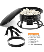 58,000 BTU Propane Patio Portable Fire Pit With Lava Rocks For Camping Events Black