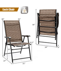 Outdoor Patio Folding Camping Portable Chair For Lawn Garden With Armrest Set of 2 Brown