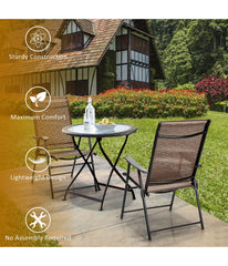 Outdoor Patio Folding Camping Portable Chair For Lawn Garden With Armrest Set of 2 Brown