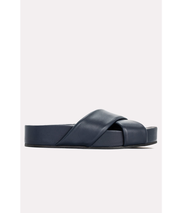 HARRIET Leather Platform Slides Ladies Sandals NAVY