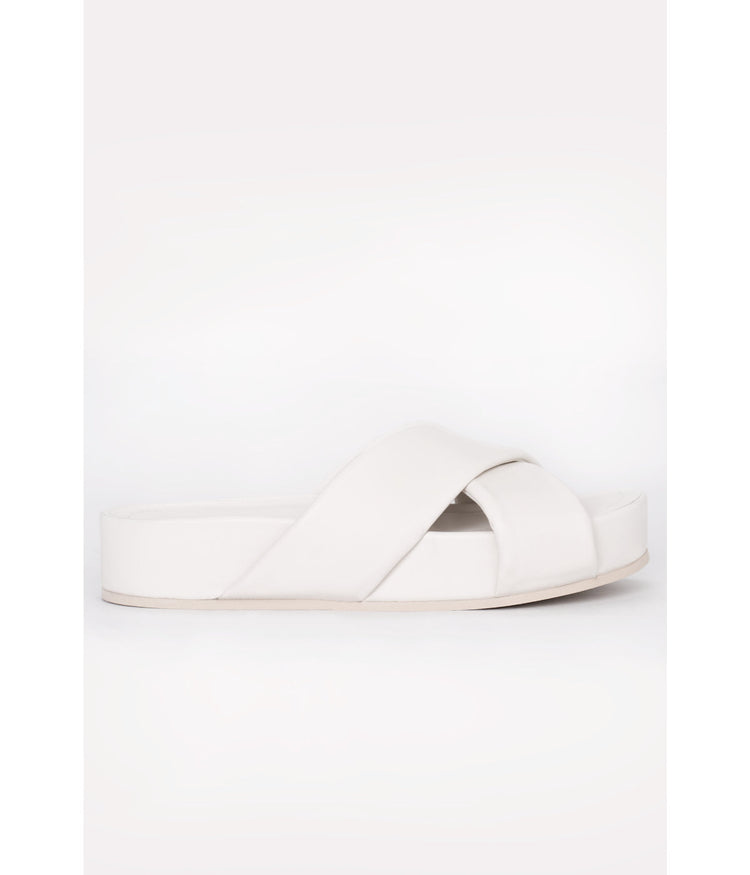 HARRIET Leather Platform Slides Ladies Sandals OFFWHITE