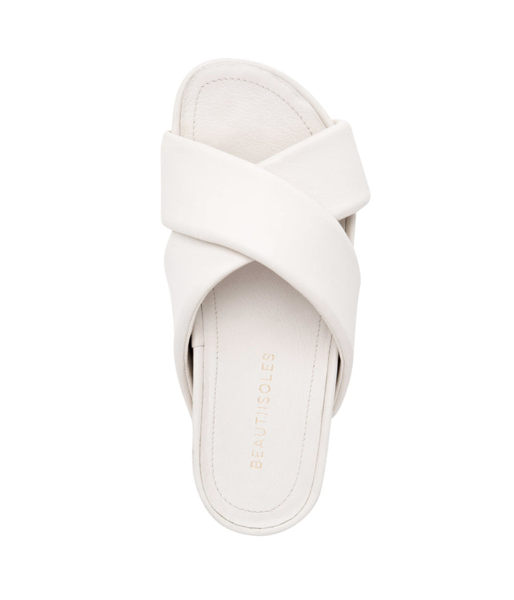 HARRIET Leather Platform Slides Ladies Sandals OFFWHITE