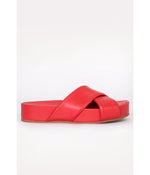 HARRIET Leather Platform Slides Ladies Sandals RED