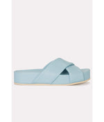 HARRIET Leather Platform Slides Ladies Sandals SKY BLUE