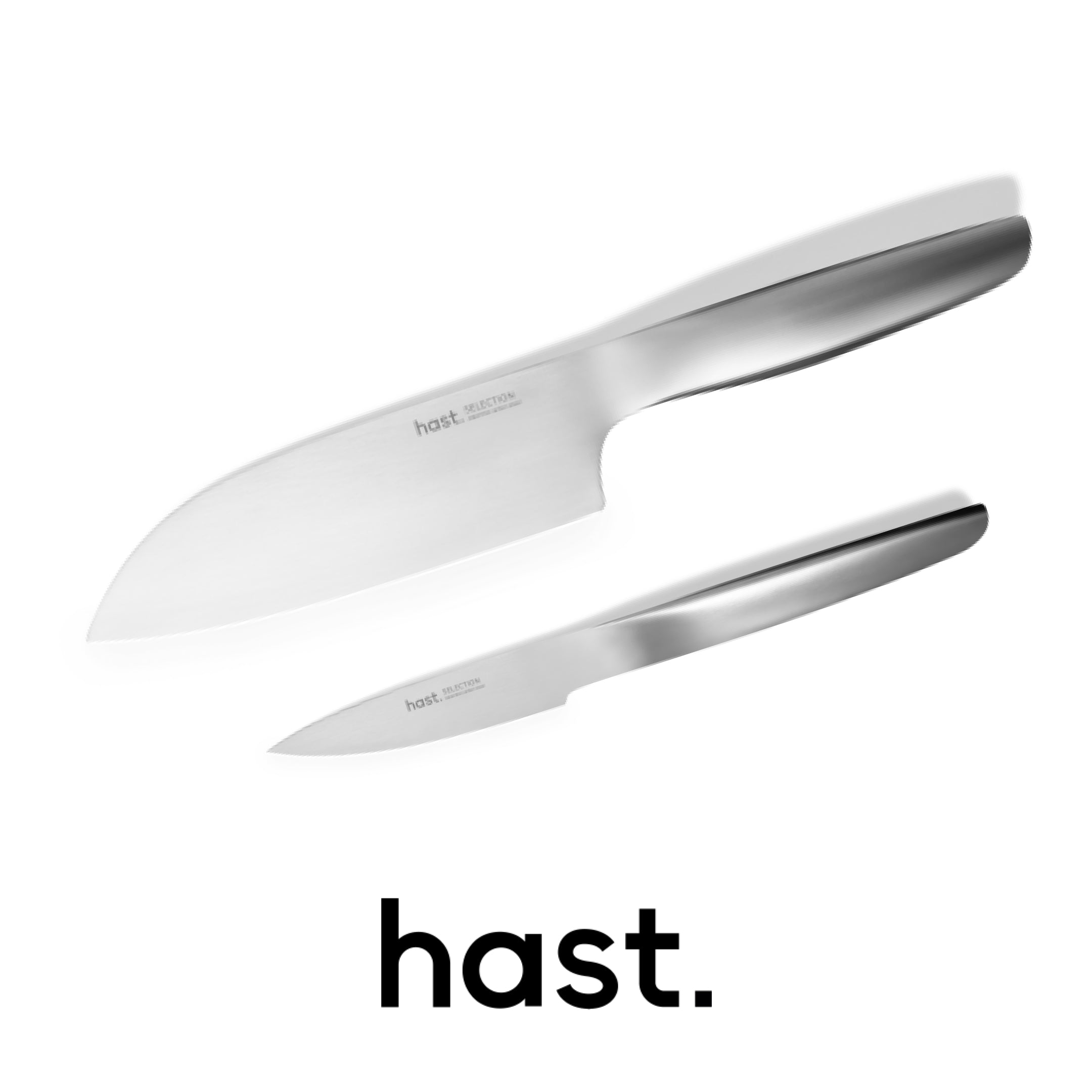  Hast Hast Selection Japanese Carbon Steel 2-piece Santoku Knife Set by Hast - Matte Silver - Bonton